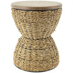 Table d'appoint en rotin tissé à la main avec plateau en bois et cadre noir - Marron clair ou Marron