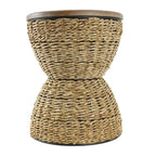 Table d'appoint en rotin tissé à la main avec plateau en bois et cadre noir - Marron clair ou Marron