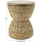 Table d'appoint en rotin tissé à la main avec plateau en bois et cadre noir - Marron clair ou Marron